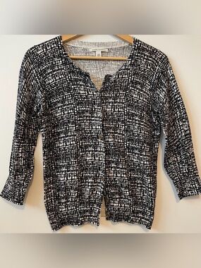 Banana Republic Black & White Abstract Grid Cardigan